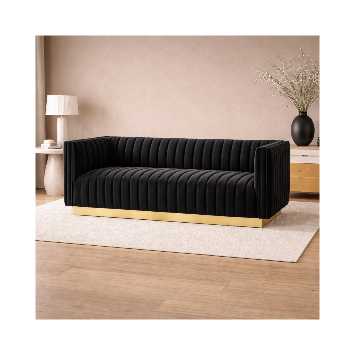 Elba Mid Century Loveseat - Velvet Black