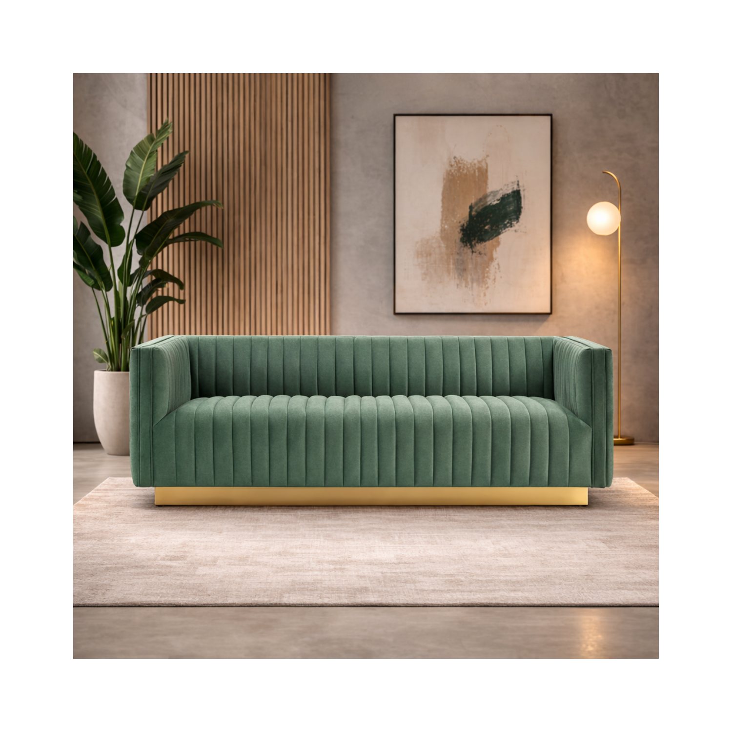 Elba Mid Century Retro Modern Sofa - Premium Velvet Green