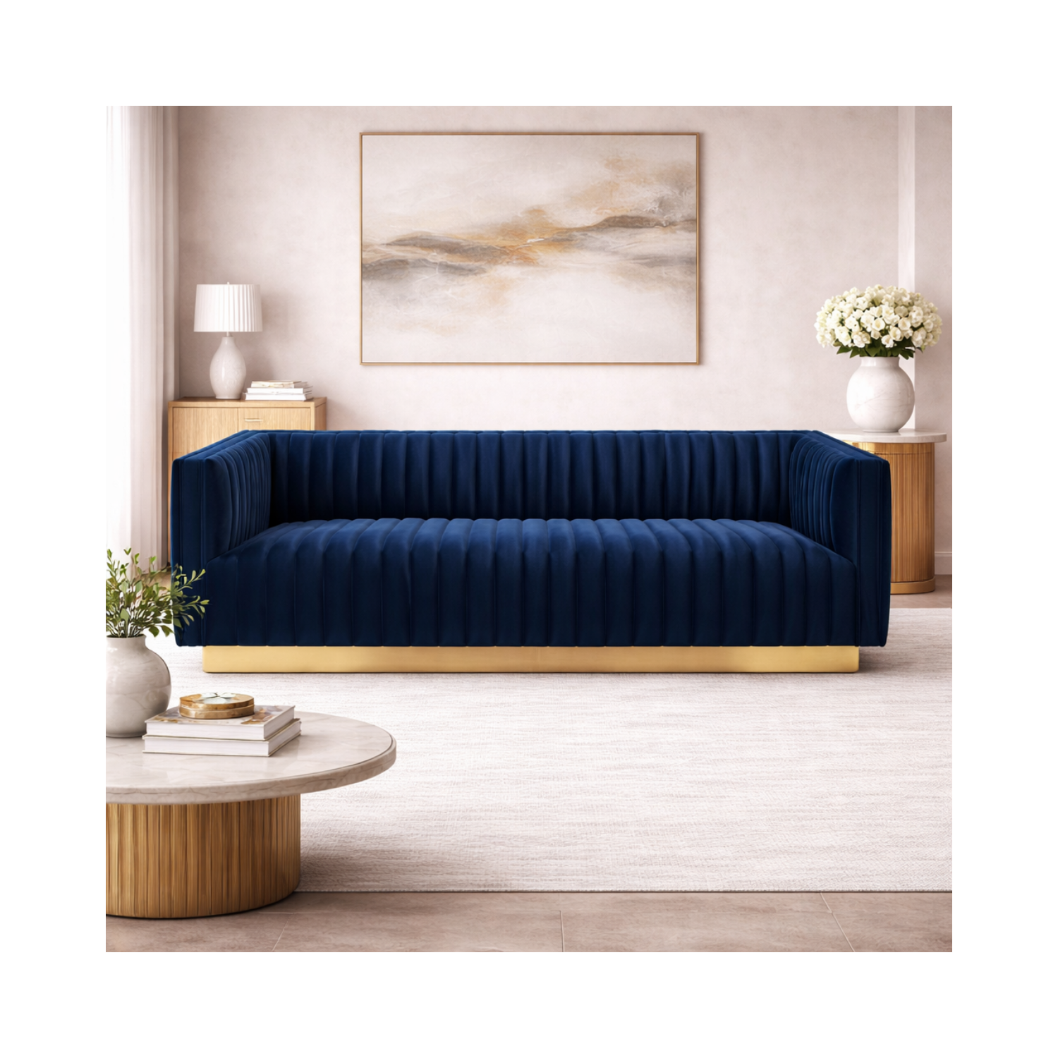 Elba Mid Century Retro Modern Sofa - Velvet Blue