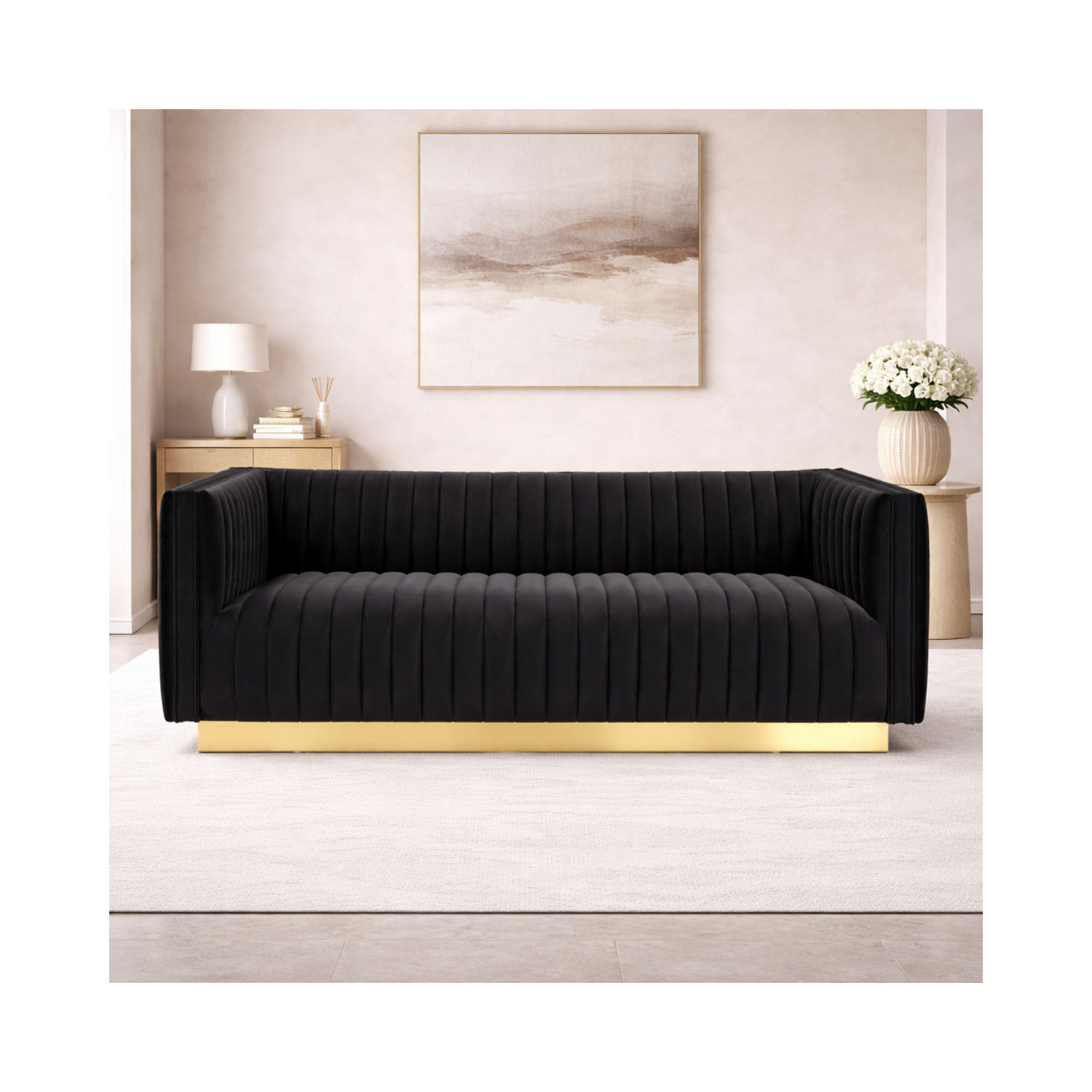 Elba Mid Century Sofa - Velvet Black