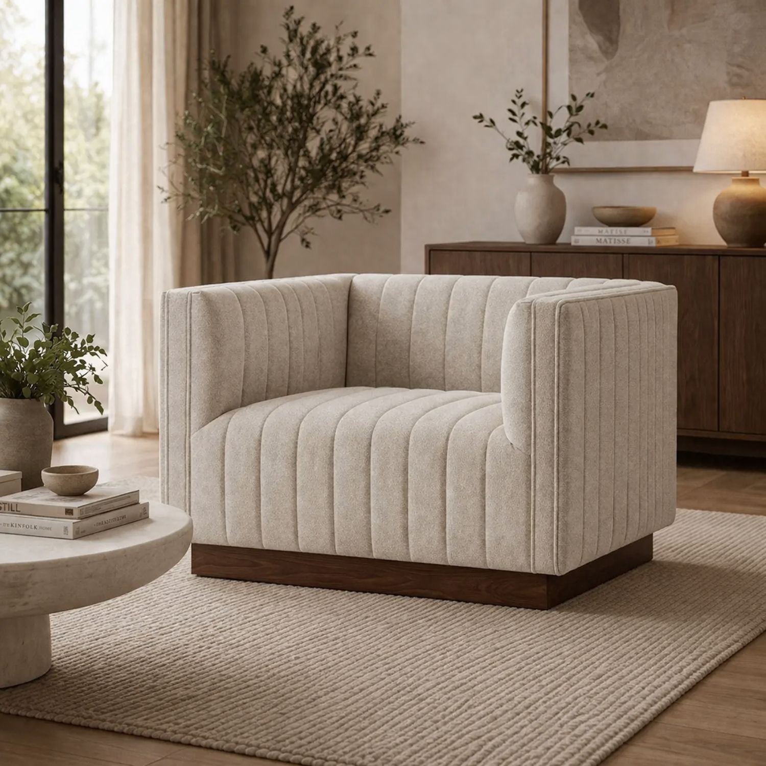 Elba Premium Velvet Chair w/Wooden Base - Mocha Mist