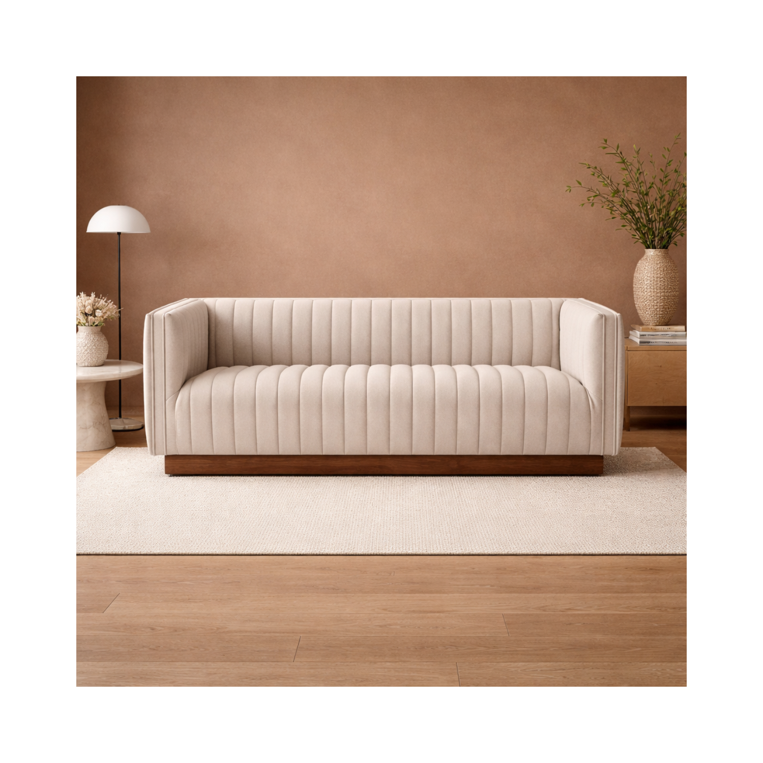Elba Premium Velvet Loveseat w/Wooden Base - Mocha Mist