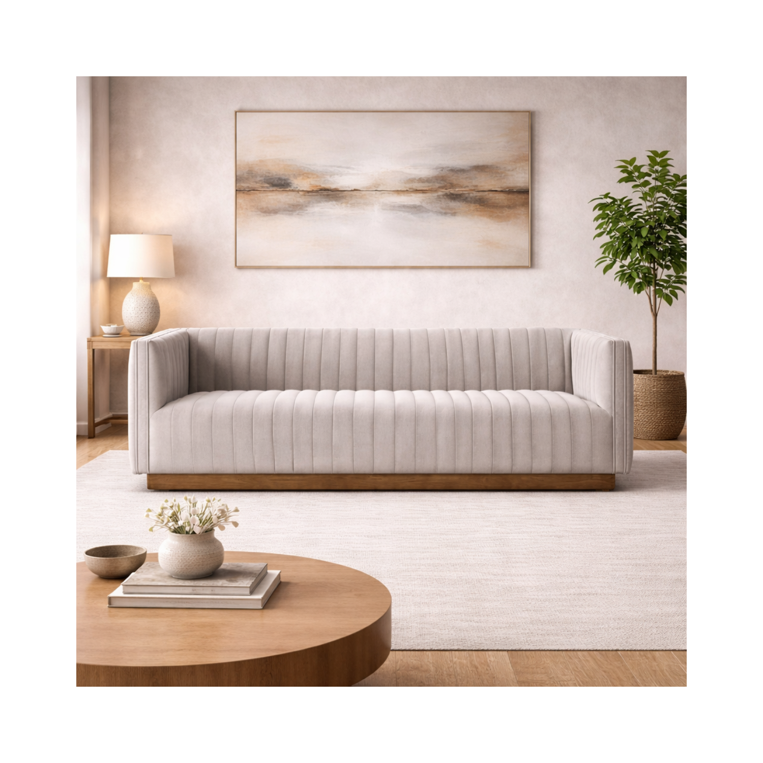 Elba Premium Velvet Sofa w/Wooden Bas - Mocha Mist