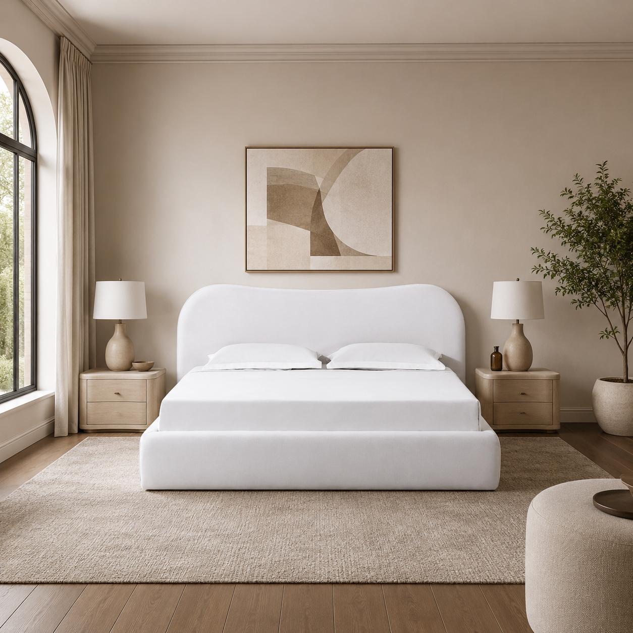 Elena Upholstered Bed – Vanilla Linen