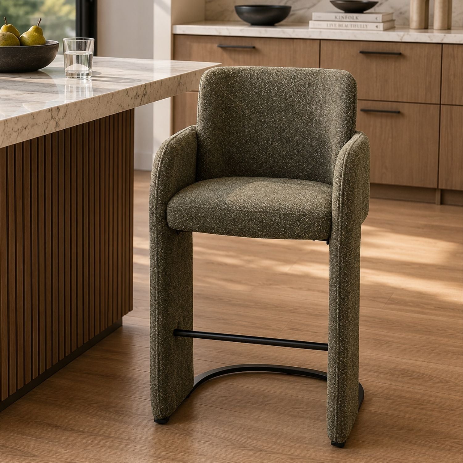 Elina Green Upholstered Modern Bar Chair
