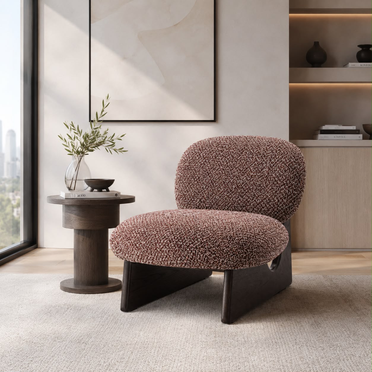 Elio Sculptural Upholstered Accent Chair – Rose Taupe