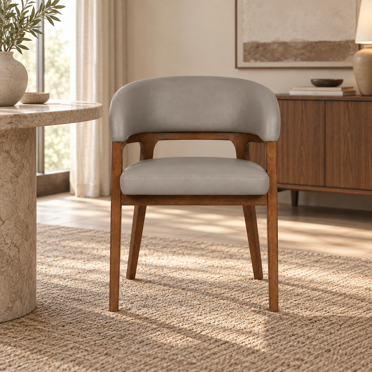 Ella Faux Leather Dining Chair with Walnut Wood Legs – Clay