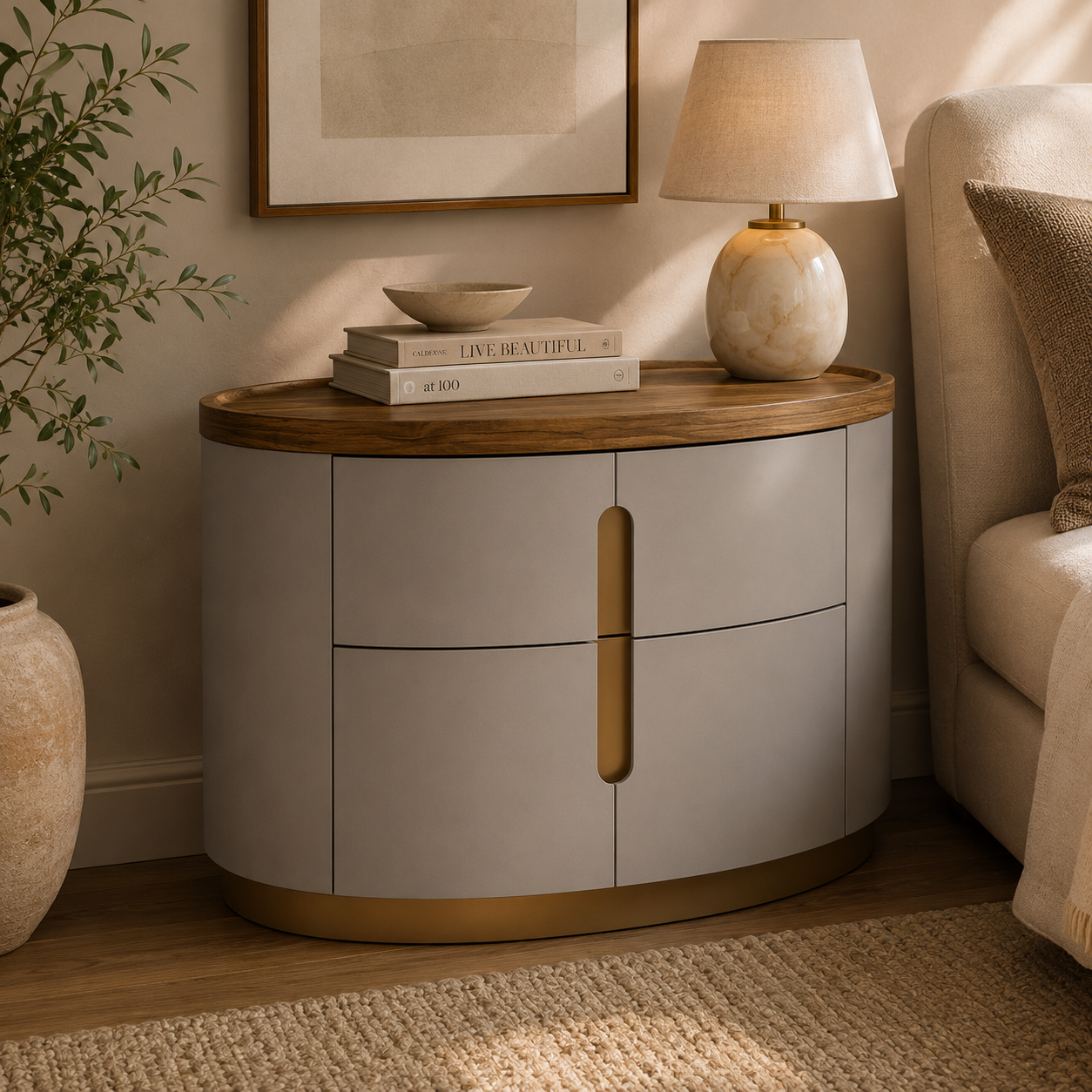 Elmira Modern Nightstand – Flannel Grey & Walnut