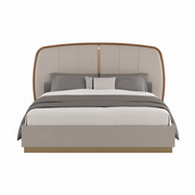Elmira Modern Platform Bed with Upholstered Headboard – Flannel Grey & Walnut