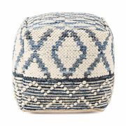 Eshana 16.0L x 16.0W x 16.0H Cream Wool and Denim Patterned Pouf