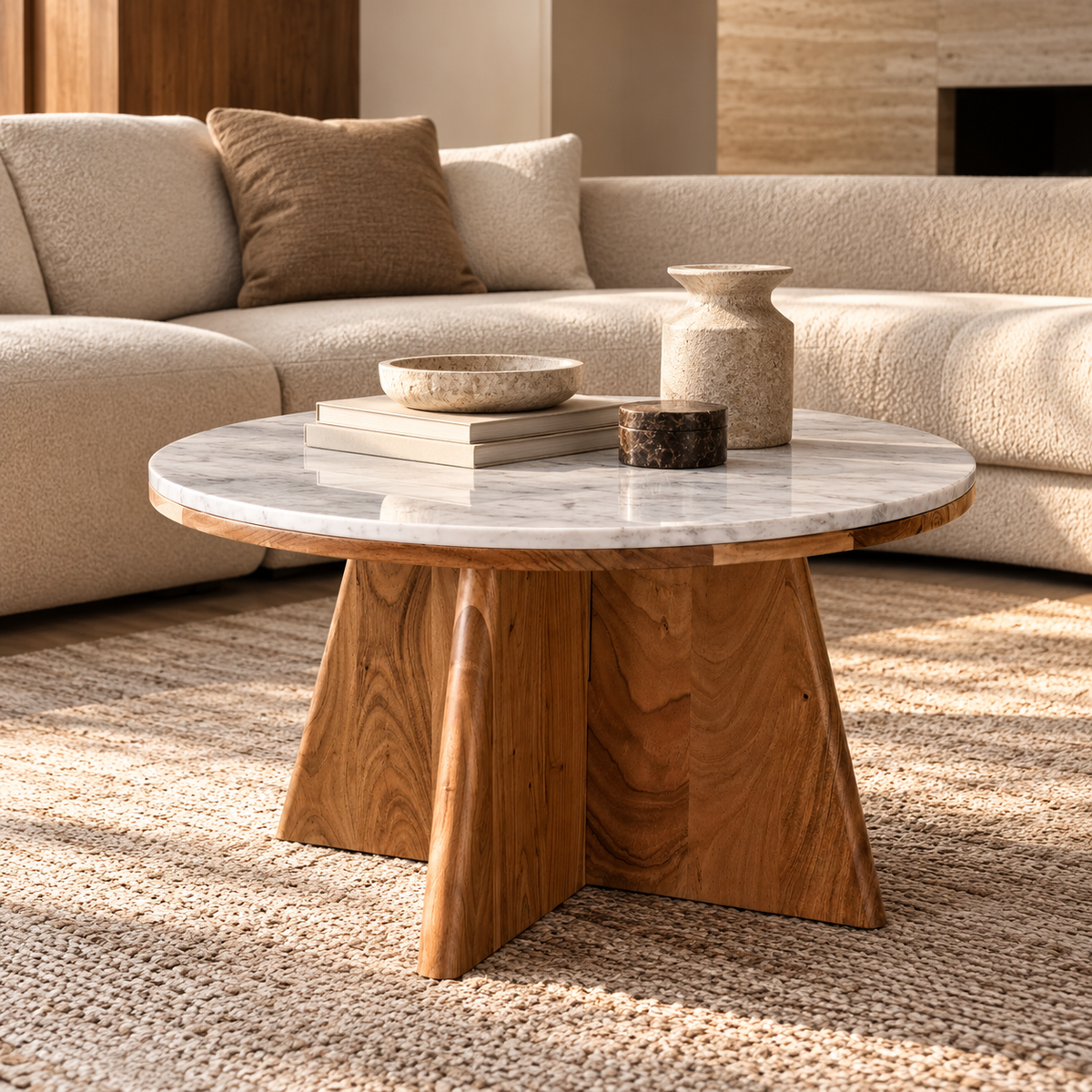 FLOOR MODEL AS IS Maddox Condo Size Round Marble Coffee Table
