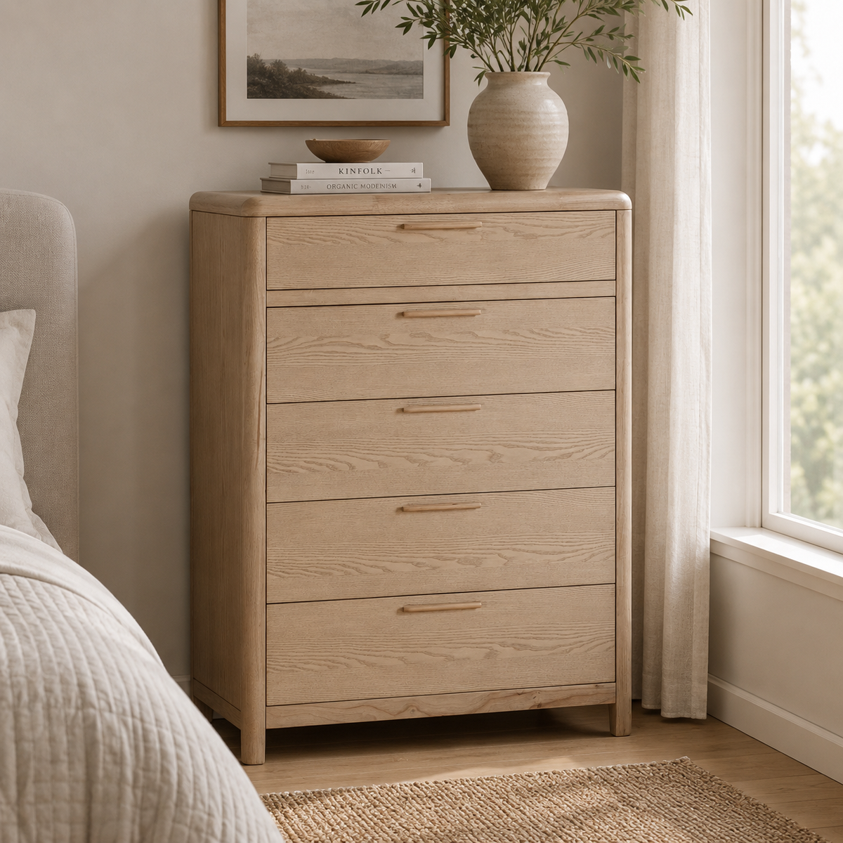 Furano Five Drawer Ash Wood Chest in Ginger