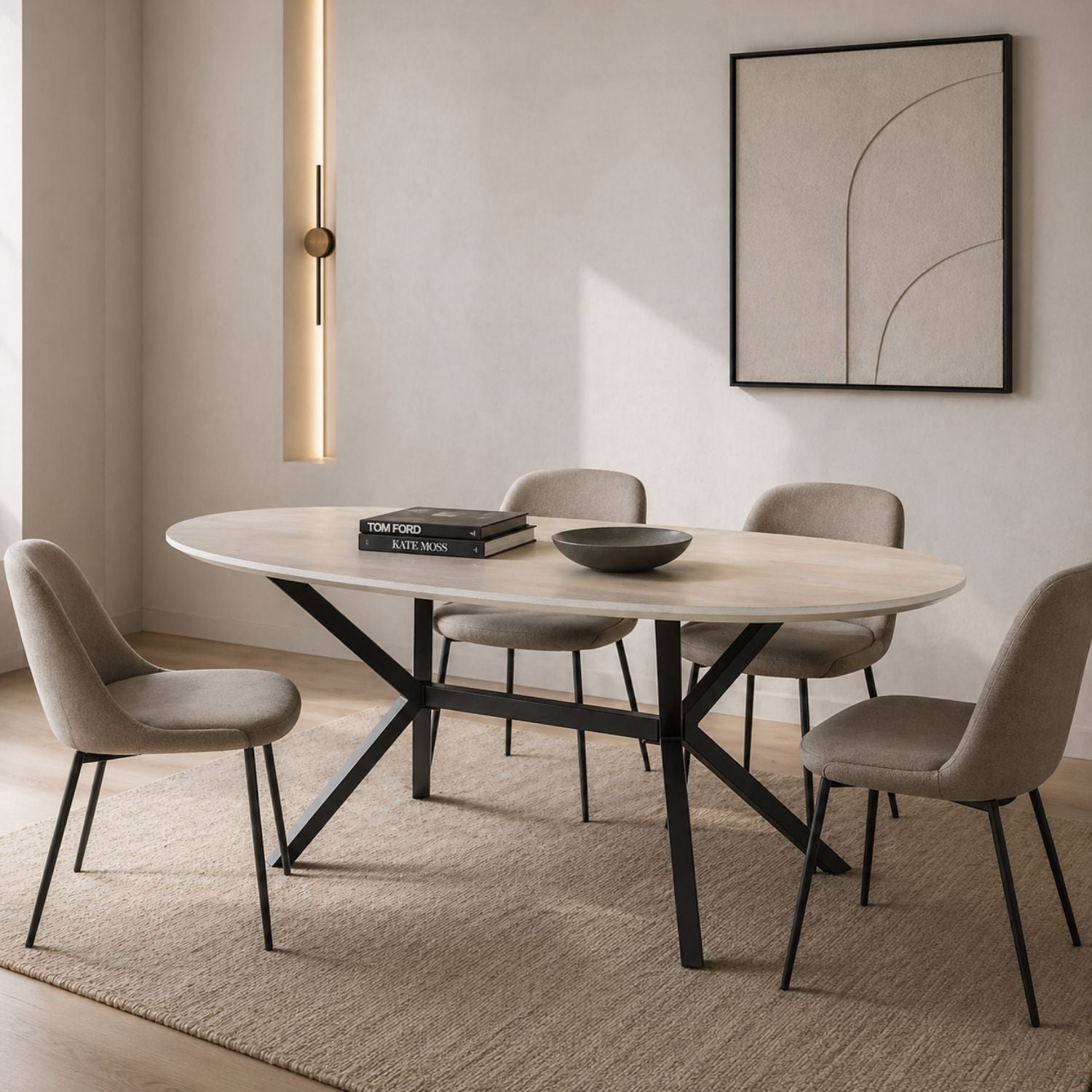 Gallicia Oval Dining Table Solid Acacia Wood Whitewash Finish