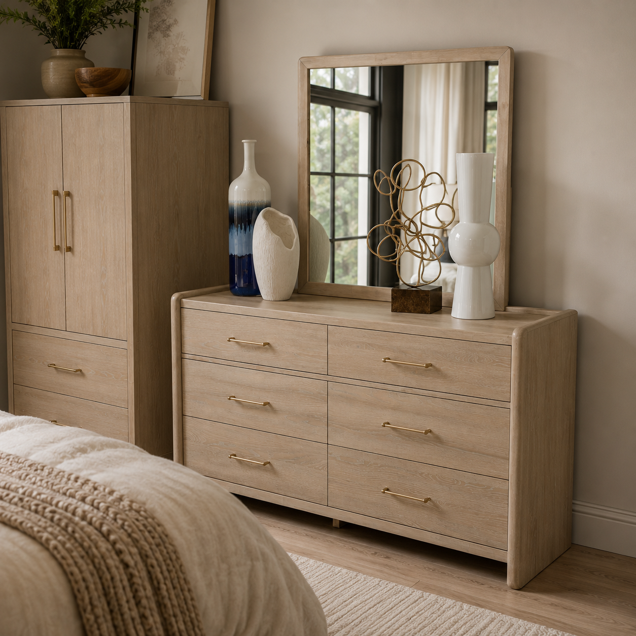 Gardenia Beveled Glass Wall or Dresser Mirror in Chai