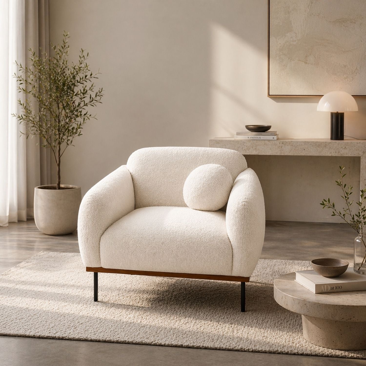 Genea Accent Chair with Premium Believe Fabric - Beige