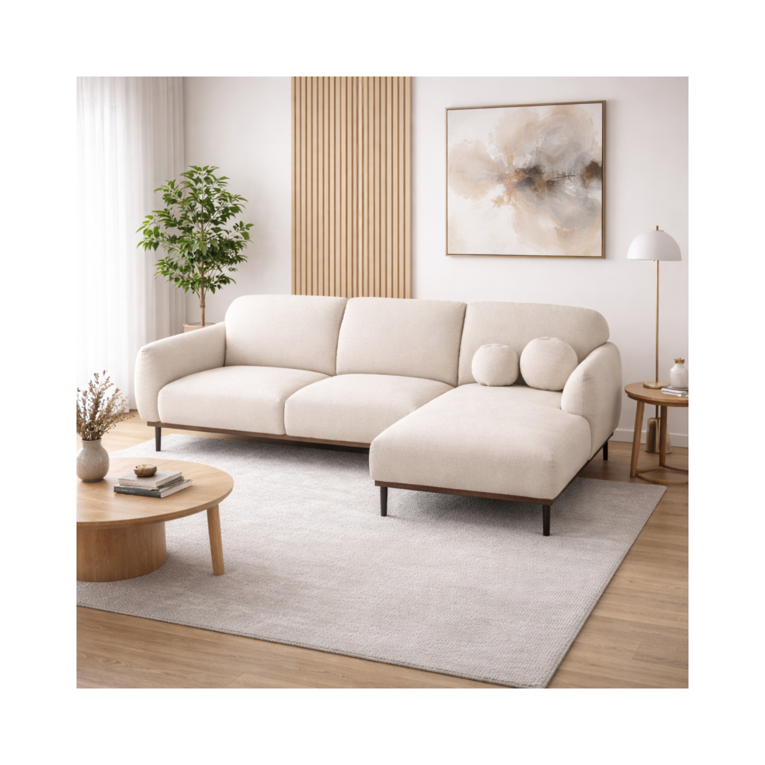Genea Sectional with Premium Believe Fabric - Beige