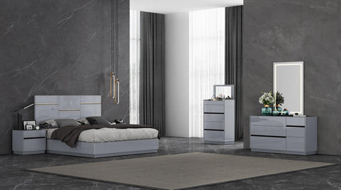 Gilly Grey Glossy Finish Bedroom Dresser