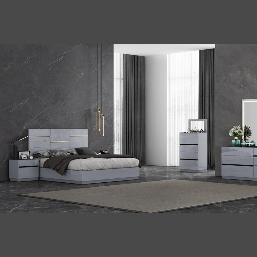 Gilly Grey Glossy Finish Bedroom Chest