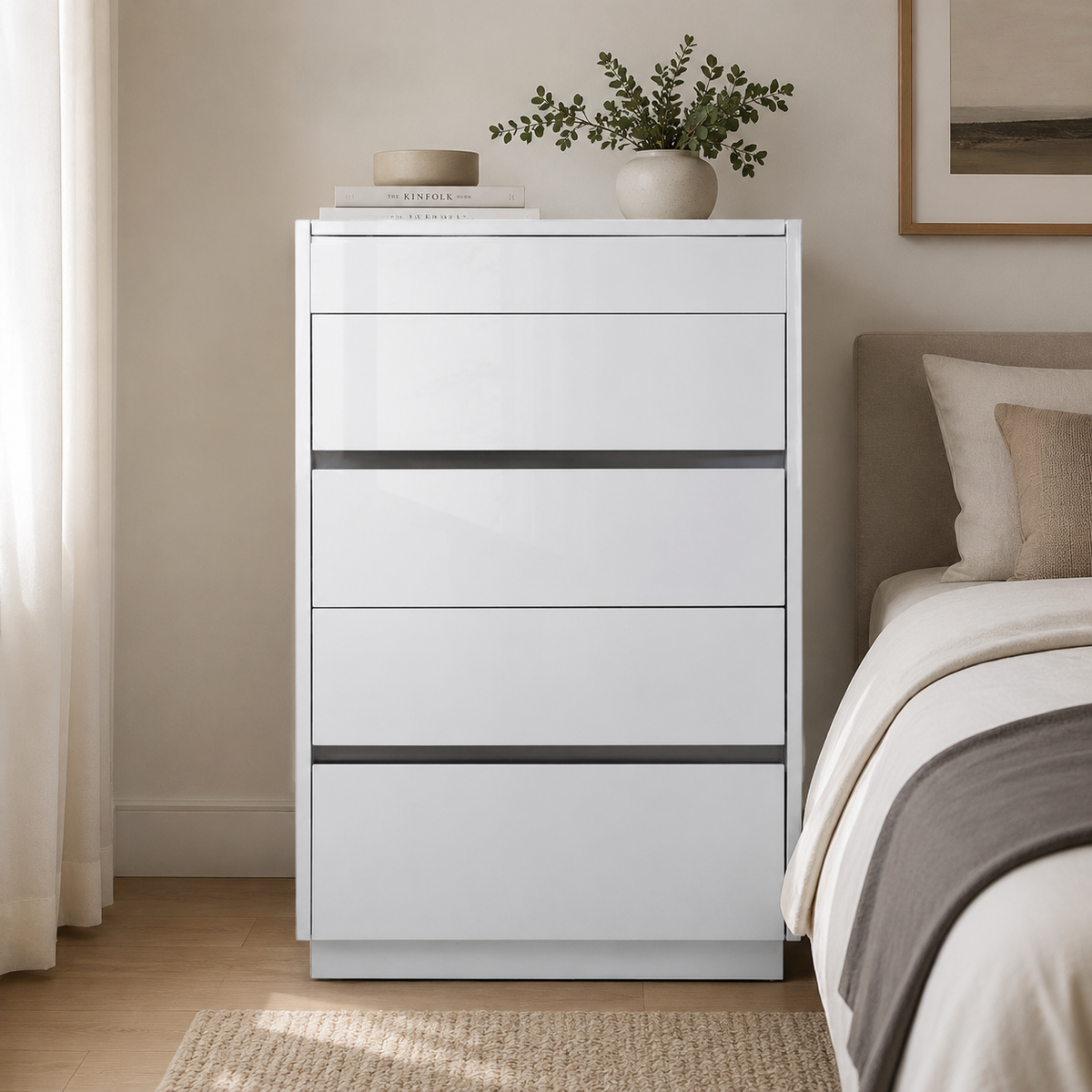 Gilly Grey Glossy Finish Bedroom Chest