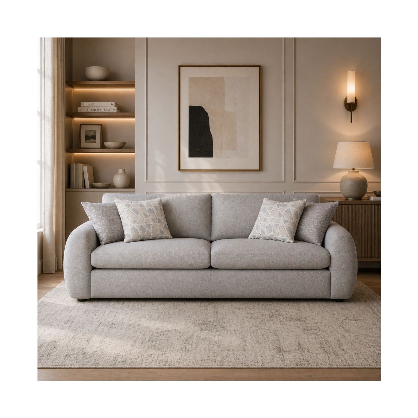 Gino Large Upholstered Sofa with 4 Toss Pillows