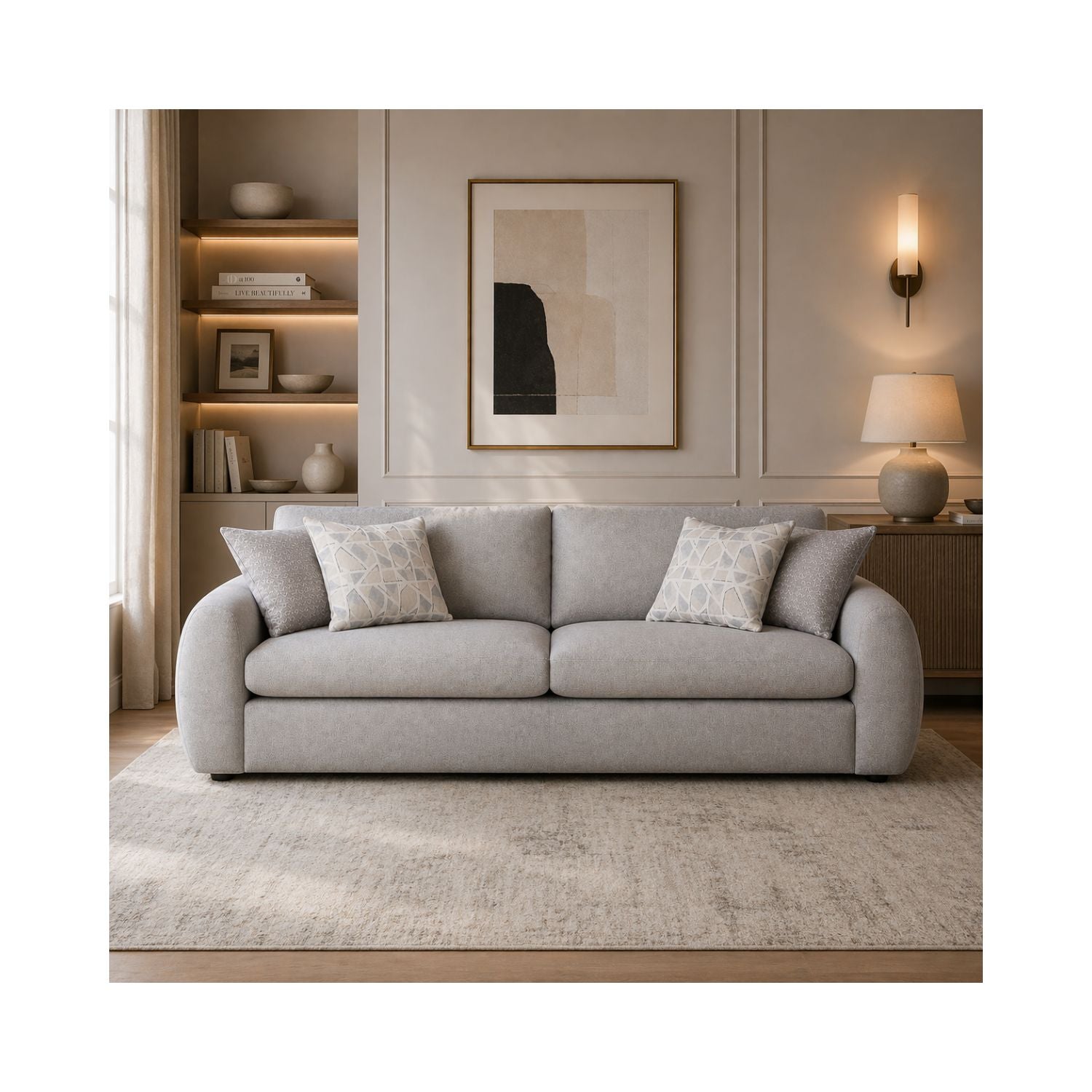 Gino Large Upholstered Sofa with 4 Toss Pillows