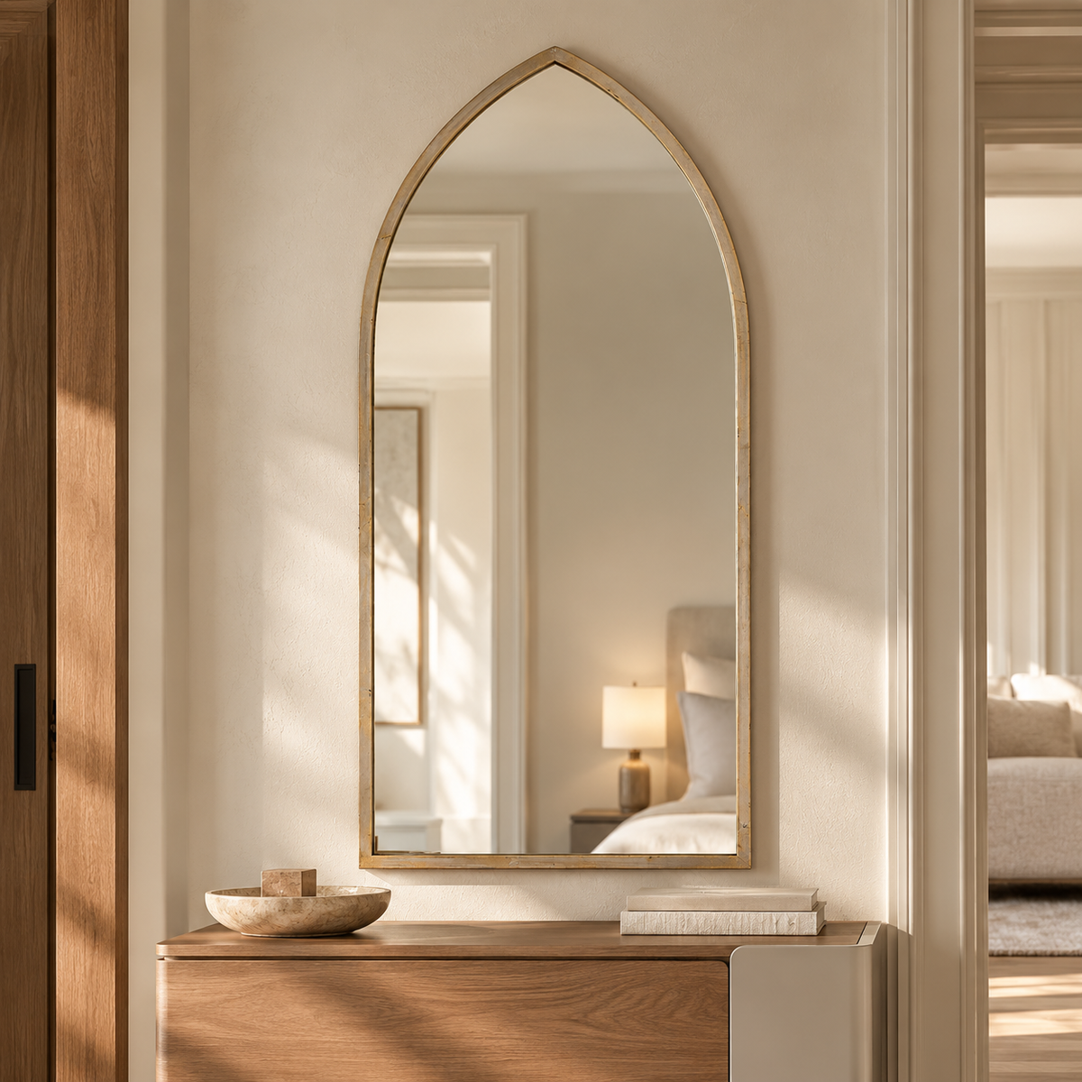 Giovanna Gold Metal Frame Pointed Arch Vanity Mirror