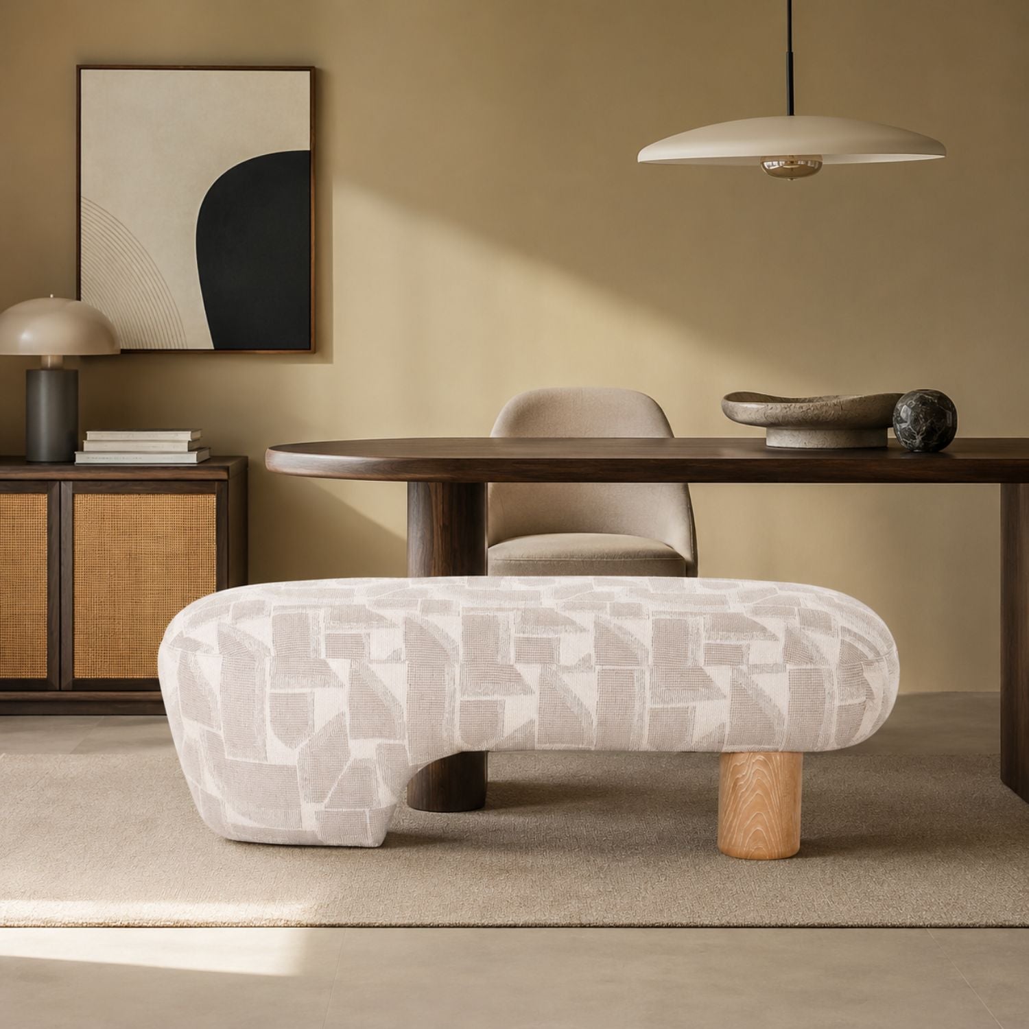 Helvik Upholstered Bench with Elm Veneer Base