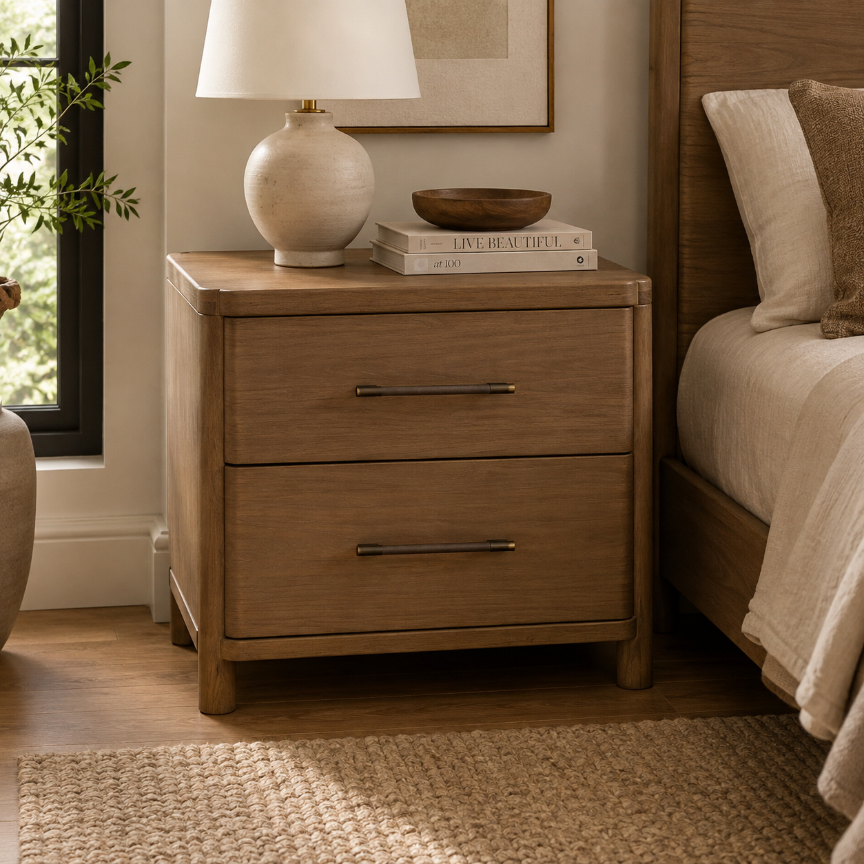 Hollis 2-Drawer Nightstand – Cabin Glow