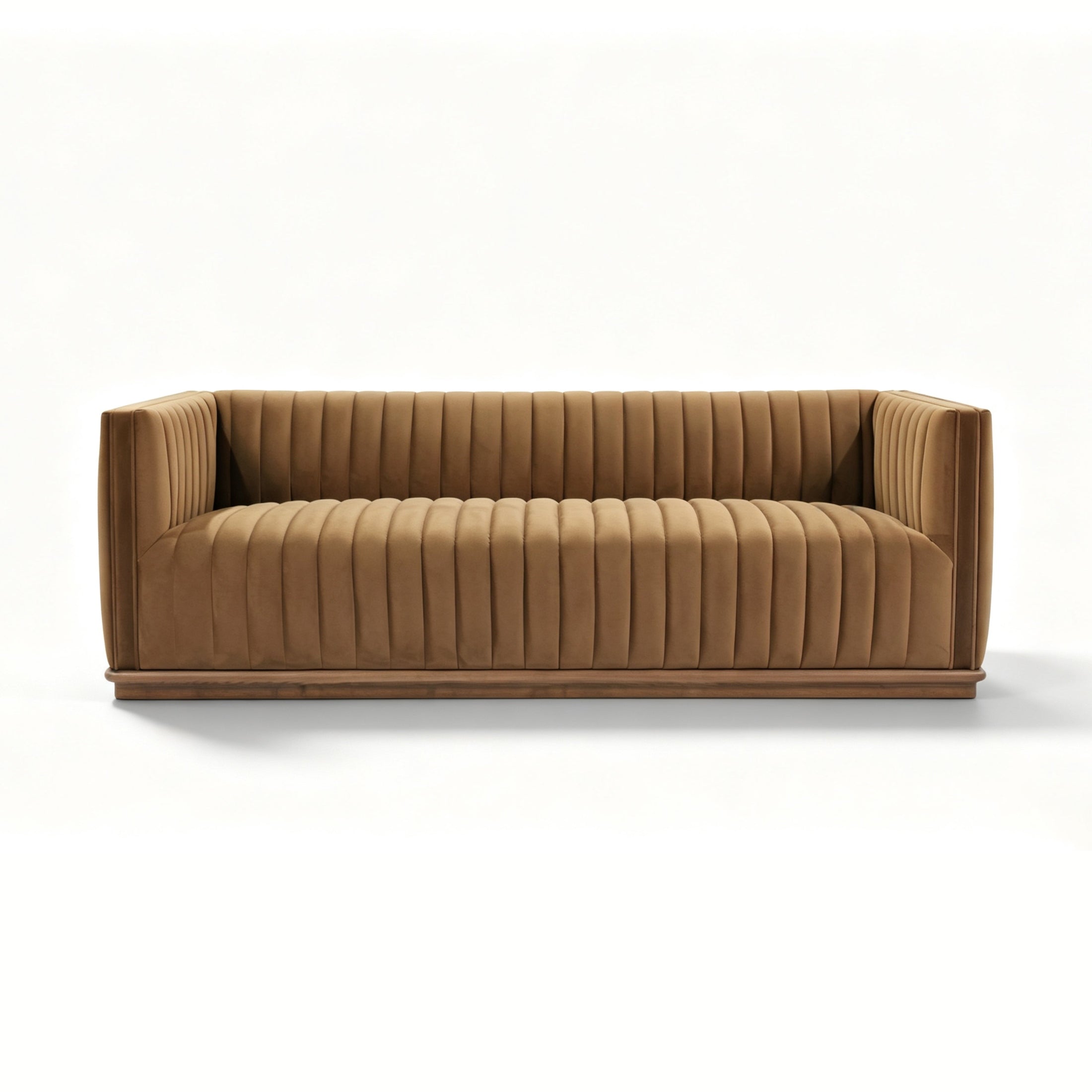 Elba 3-Seater Velvet Sofa with Wood Base – Bronze
