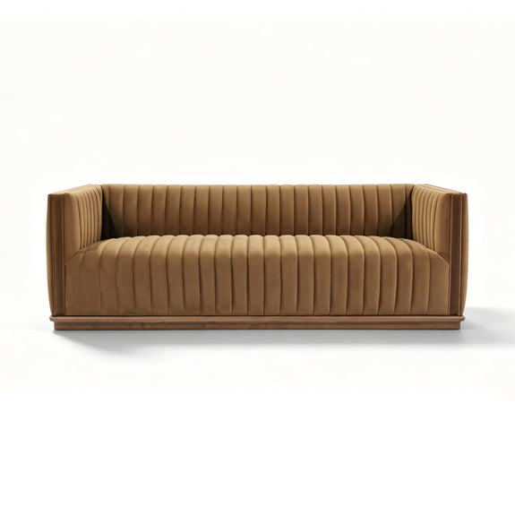 Elba 3-Seater Velvet Sofa with Wood Base – Bronze