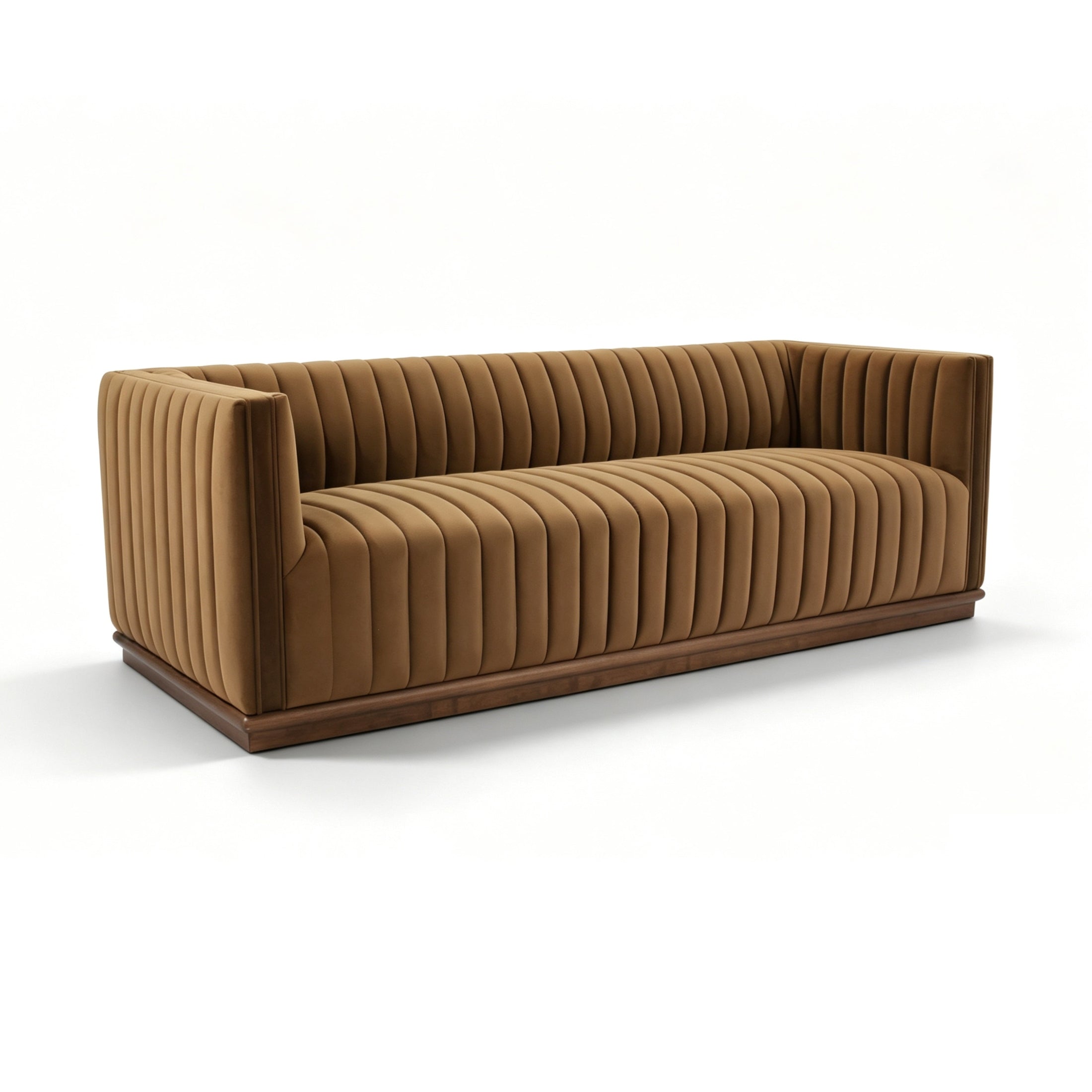 Elba 3-Seater Velvet Sofa with Wood Base – Bronze