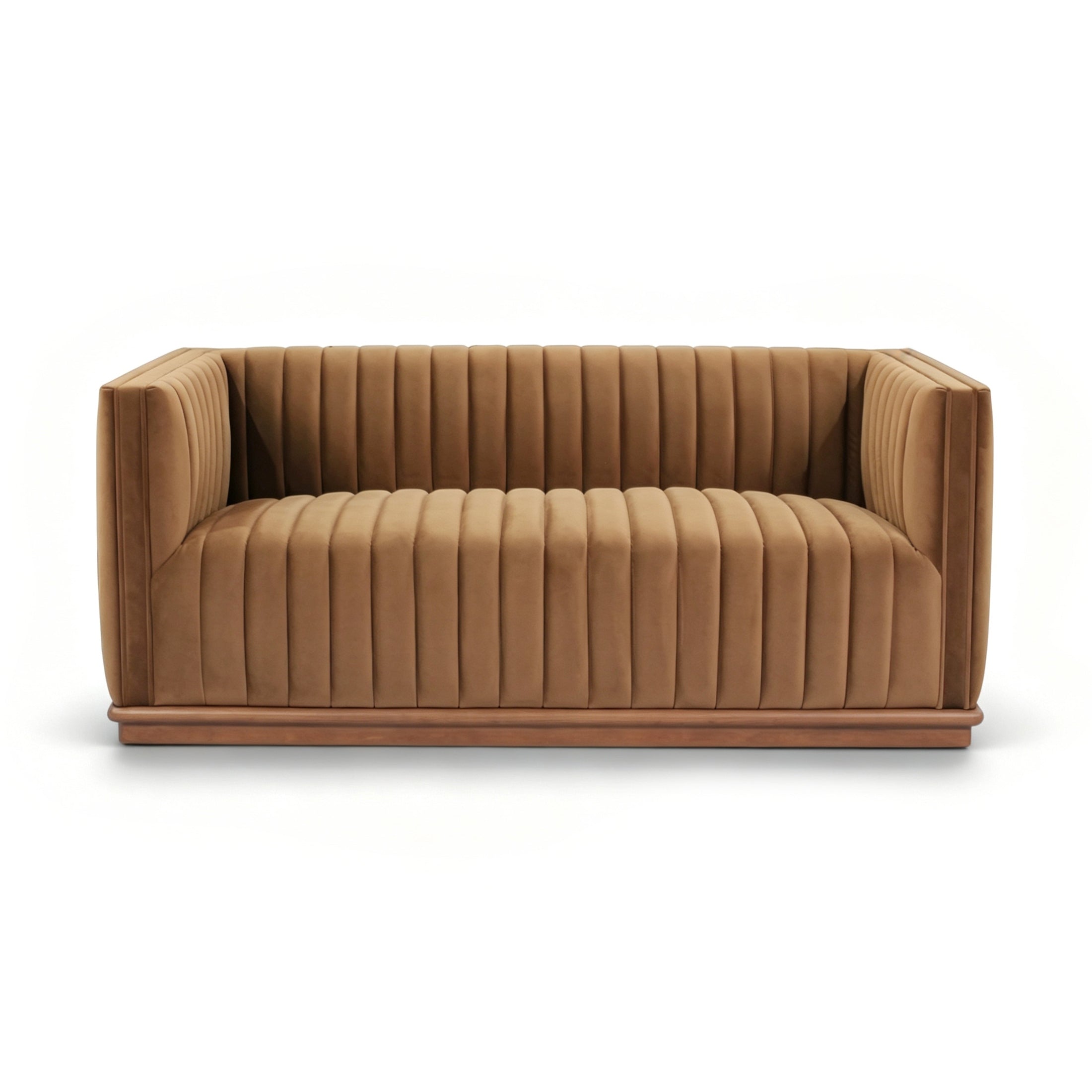 Elba 2-Seater Velvet Loveseat with Wood Base – Bronze