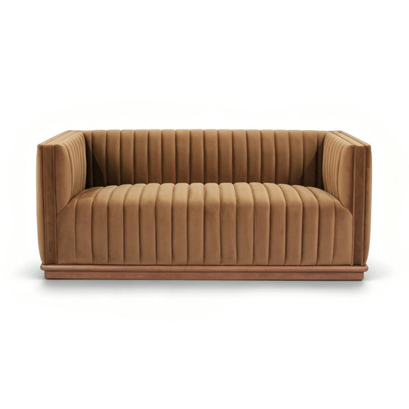 Elba 2-Seater Velvet Loveseat with Wood Base – Bronze