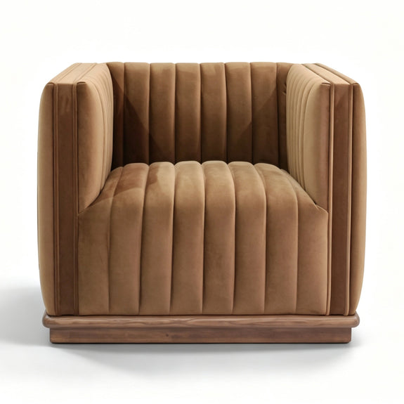 Elba Velvet Accent Chair with Wood Base – Bronze