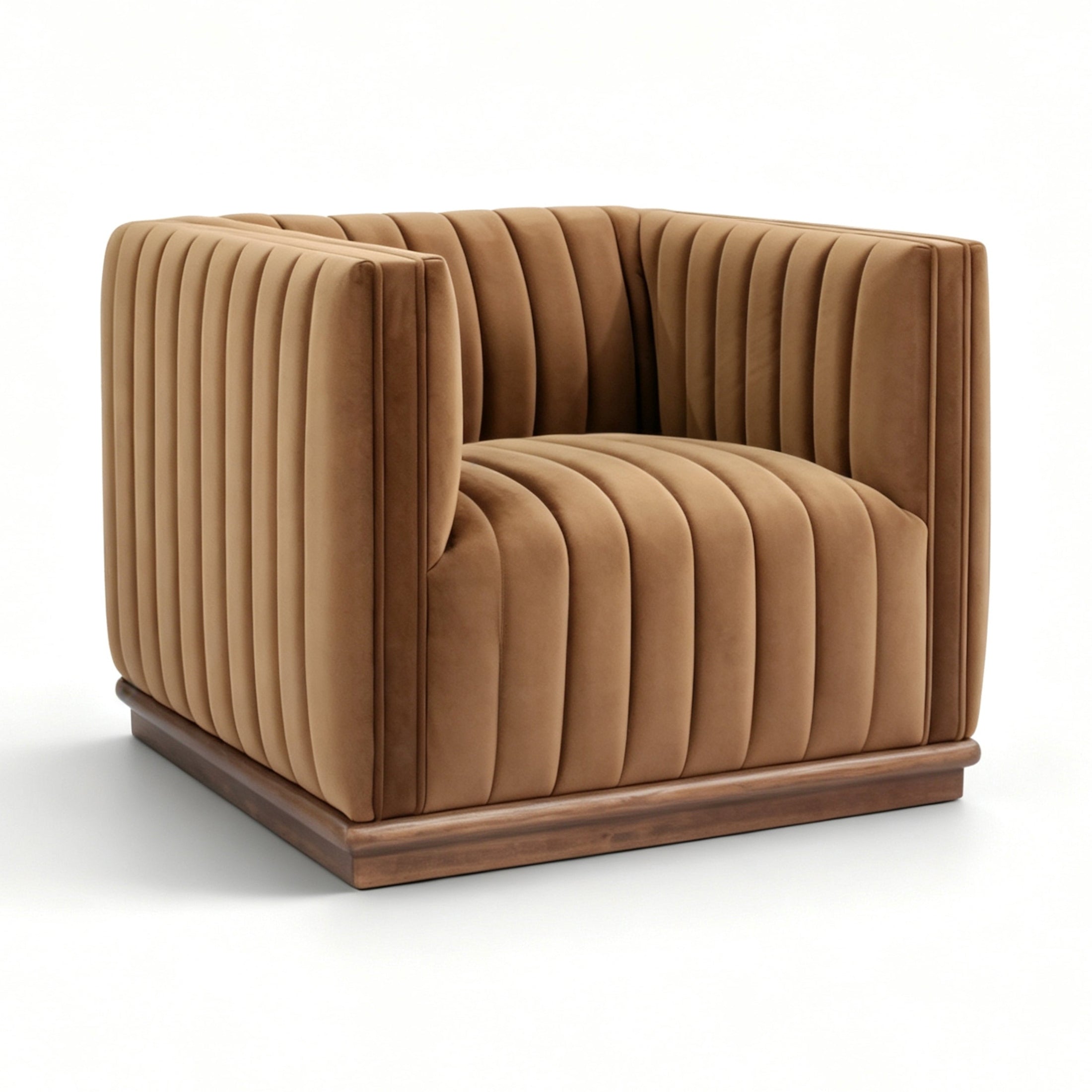 Elba Velvet Accent Chair with Wood Base – Bronze