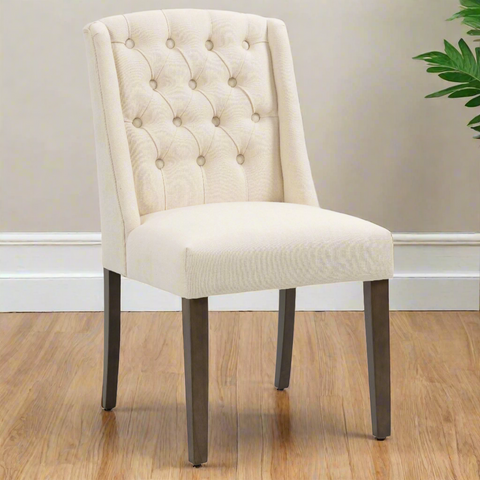 Noha Dining Chair with Wooden Legs - Beige Color