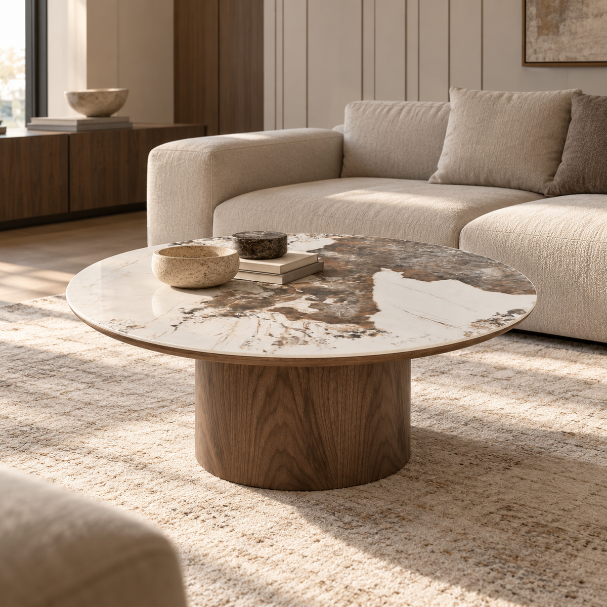 Jarnith Round Coffee Table with Ceramic Top