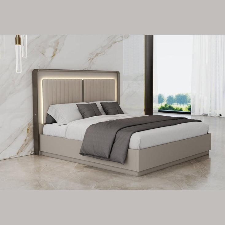 Avira Modern Storage Bed with LED Headboard – Grey