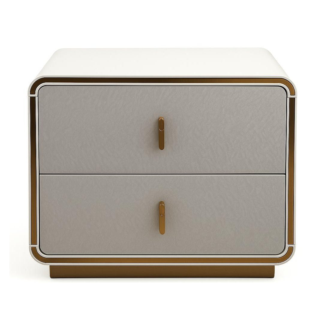 Joan Nightstand - Glossy Grey-Beige & Champagne Gold