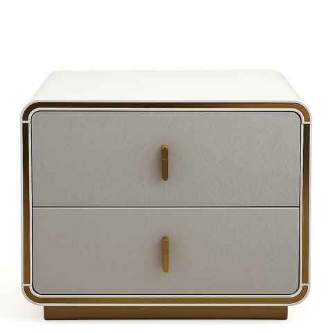 Joan Nightstand - Glossy Grey-Beige & Champagne Gold