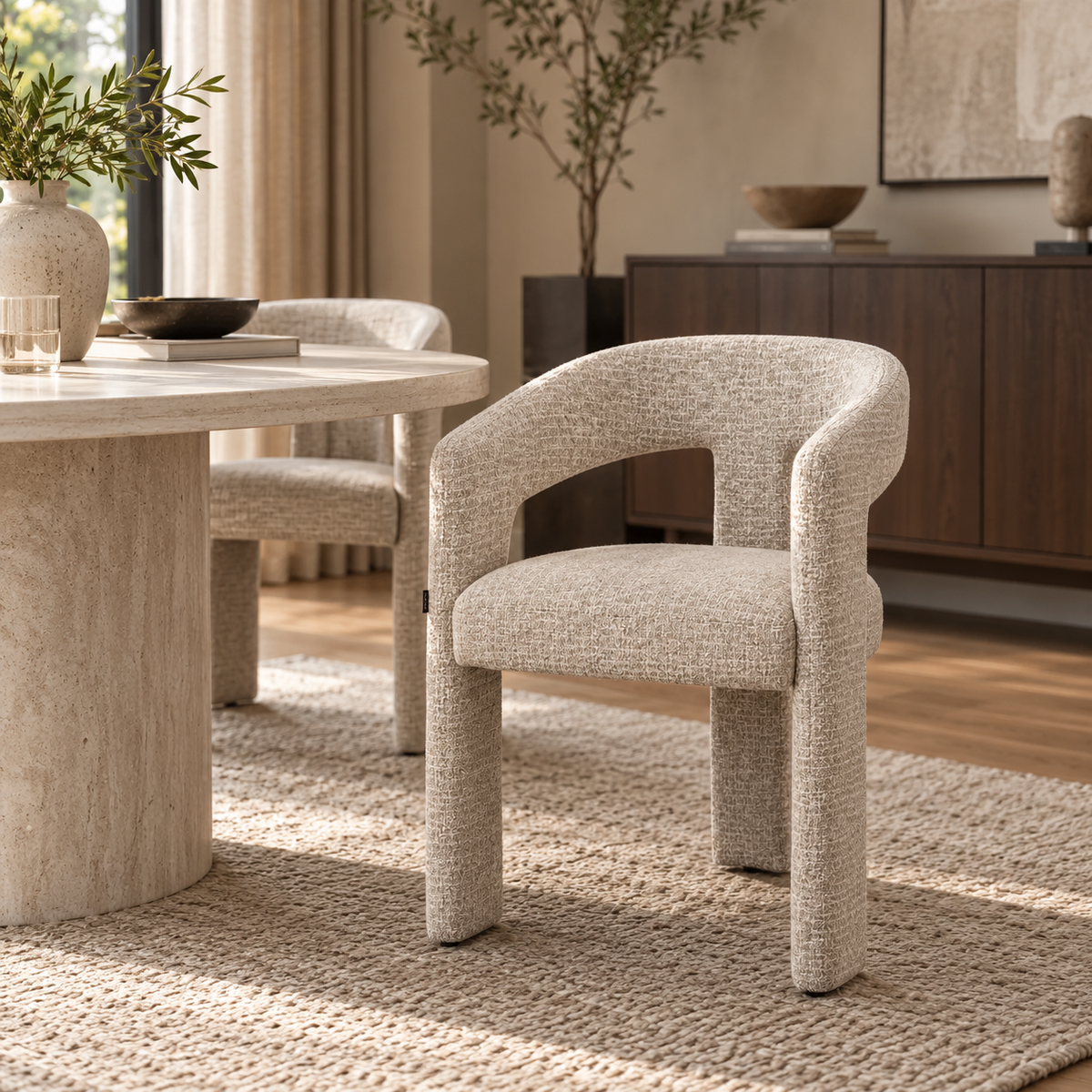 Jolie Upholstered Dining Chair – Oatmeal Tweed