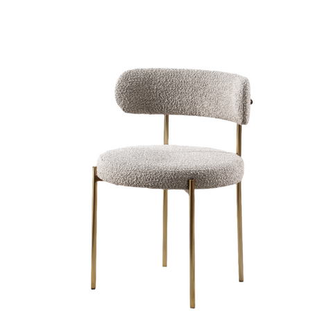 Ronda Boucle Fabric Dining Chair Brushed Brass - Taupe