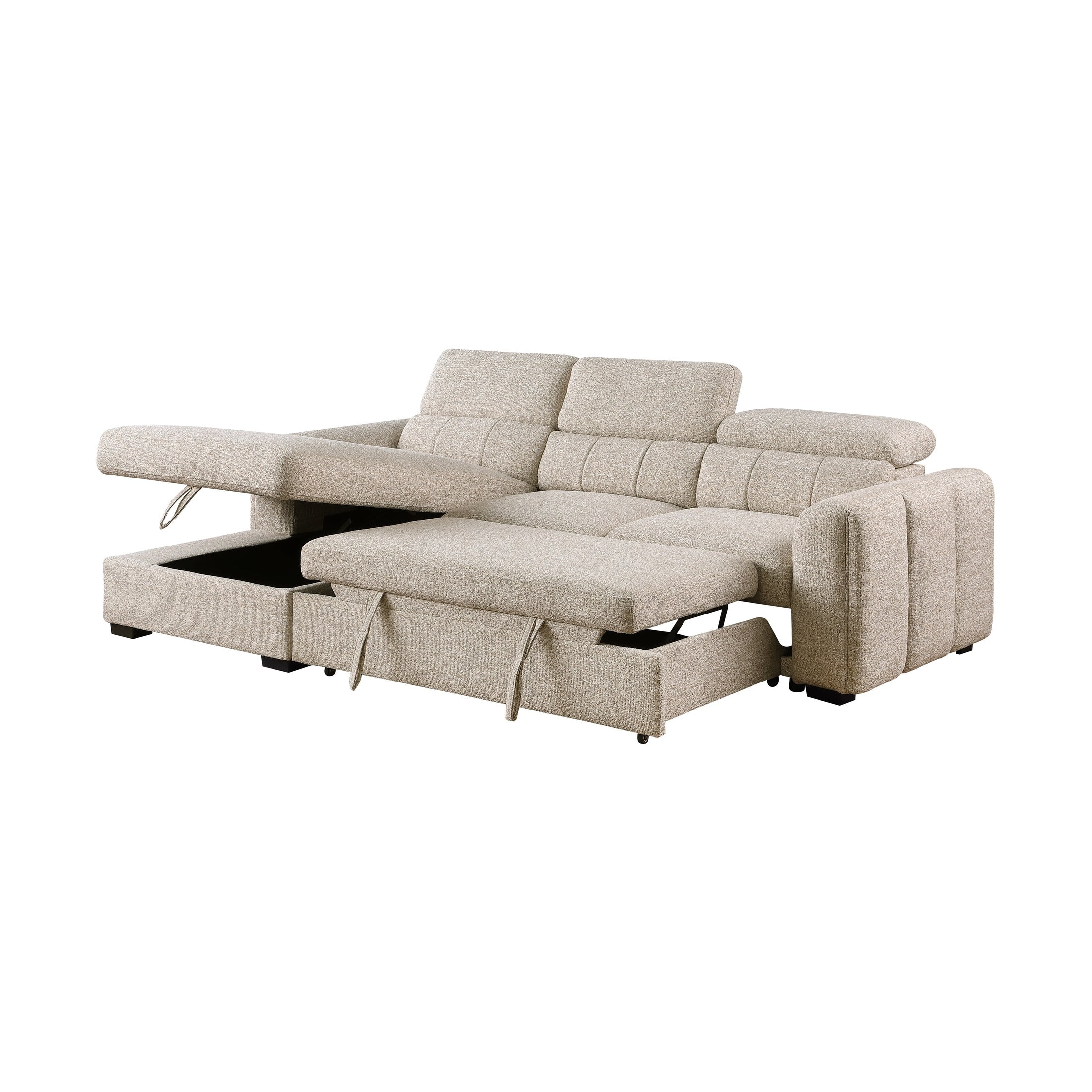 Toren Performance Fabric Sectional Sleeper with Chaise – Oatmeal