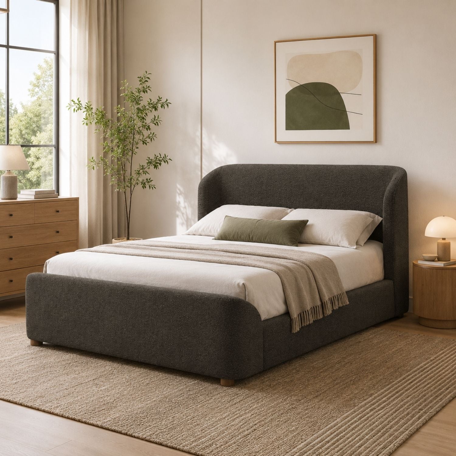 Kiki Upholstered Platform Bed – Wrapped Upholstery & Plush Comfort