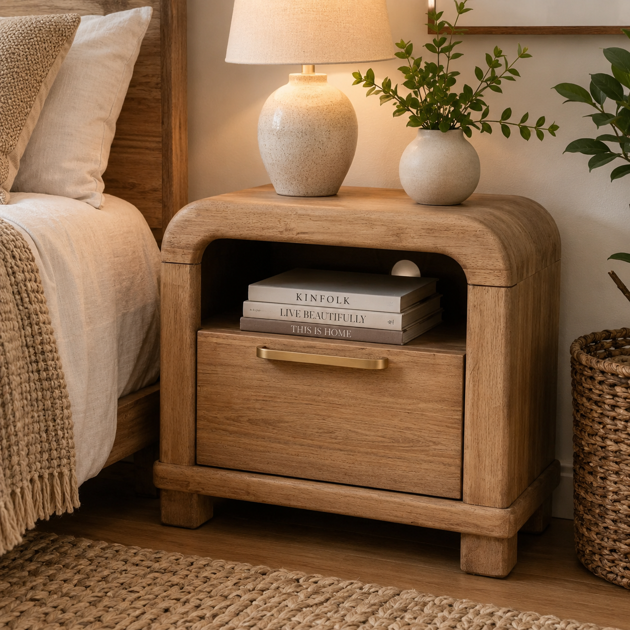 Kione Modern 1 Drawer Acacia Wood Nightstand with Open Shelf – Lioness