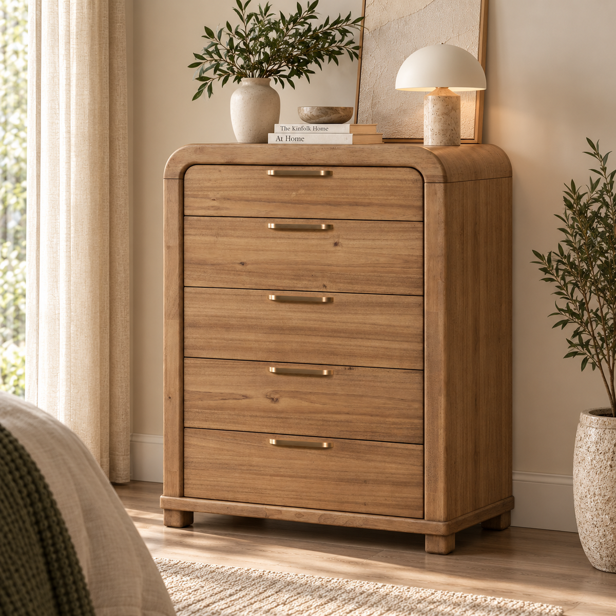 Kione Modern 5 Drawer Acacia Wood Chest – Lioness