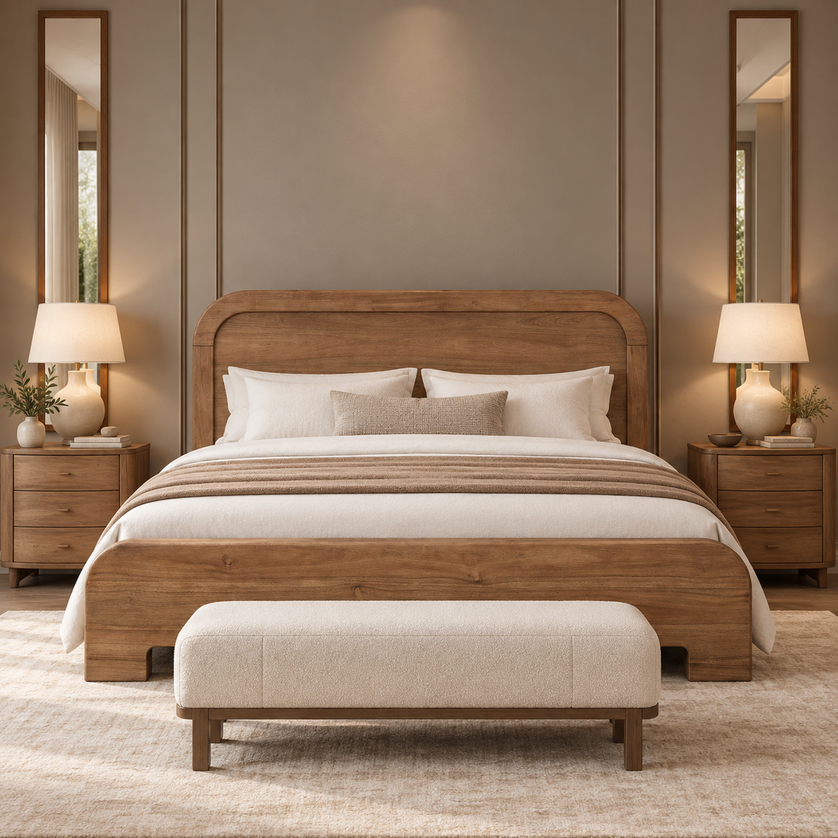 Kione Modern Acacia Wood Panel Bed – Lioness