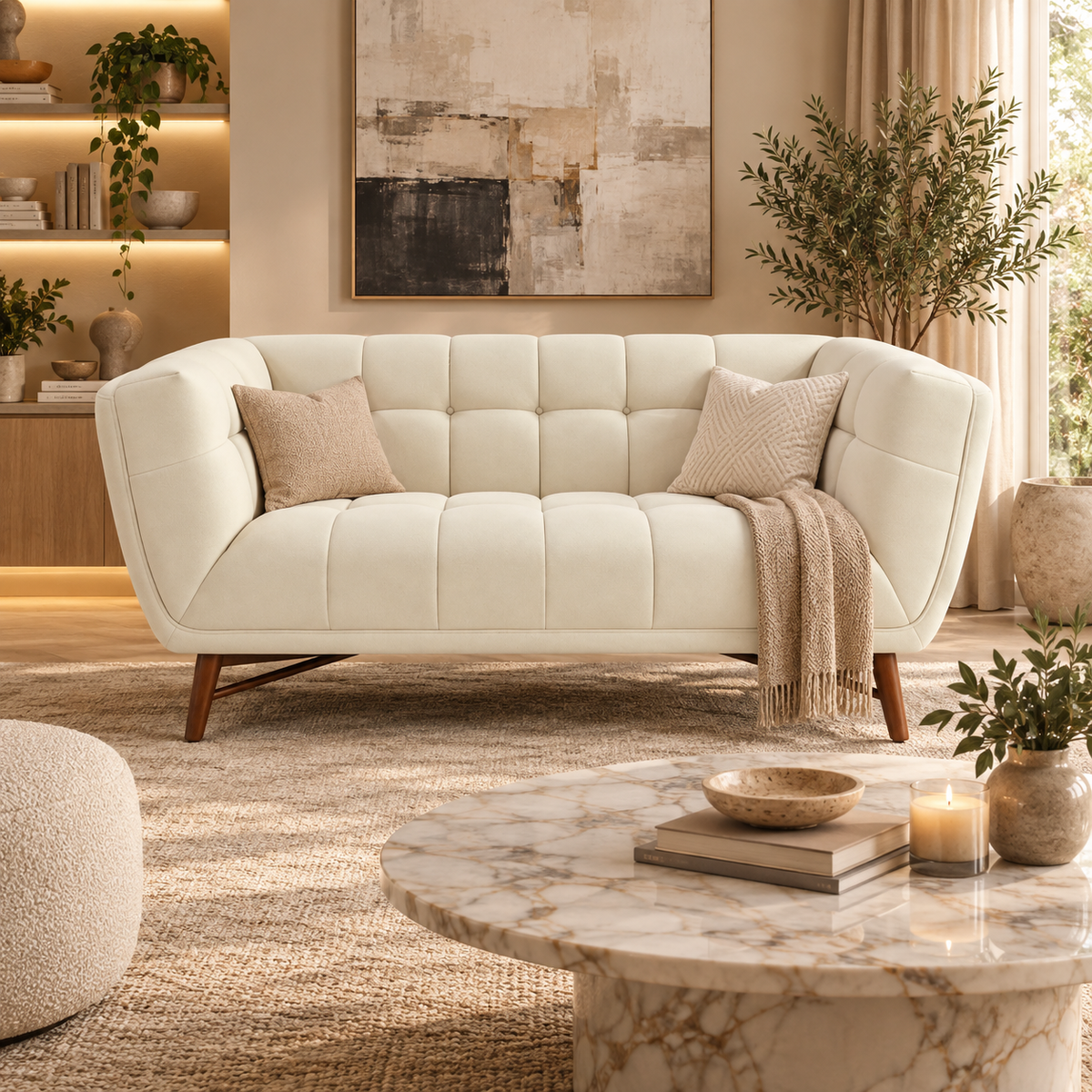 Kitsilano 2-Seater Premium Velvet Loveseat – Beige