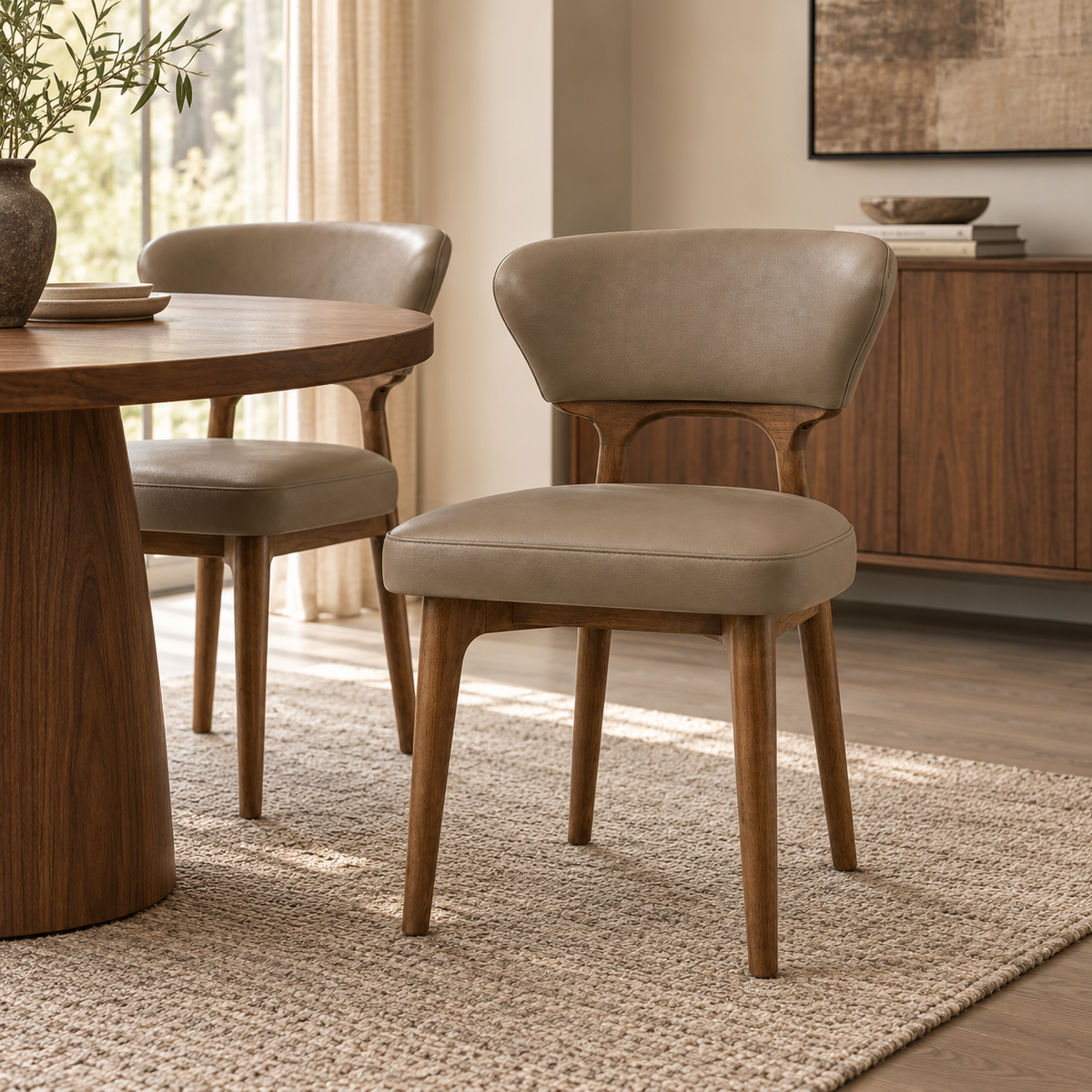 Langley Faux Leather Dining Chair with Walnut Wood Legs – Mocha Brown