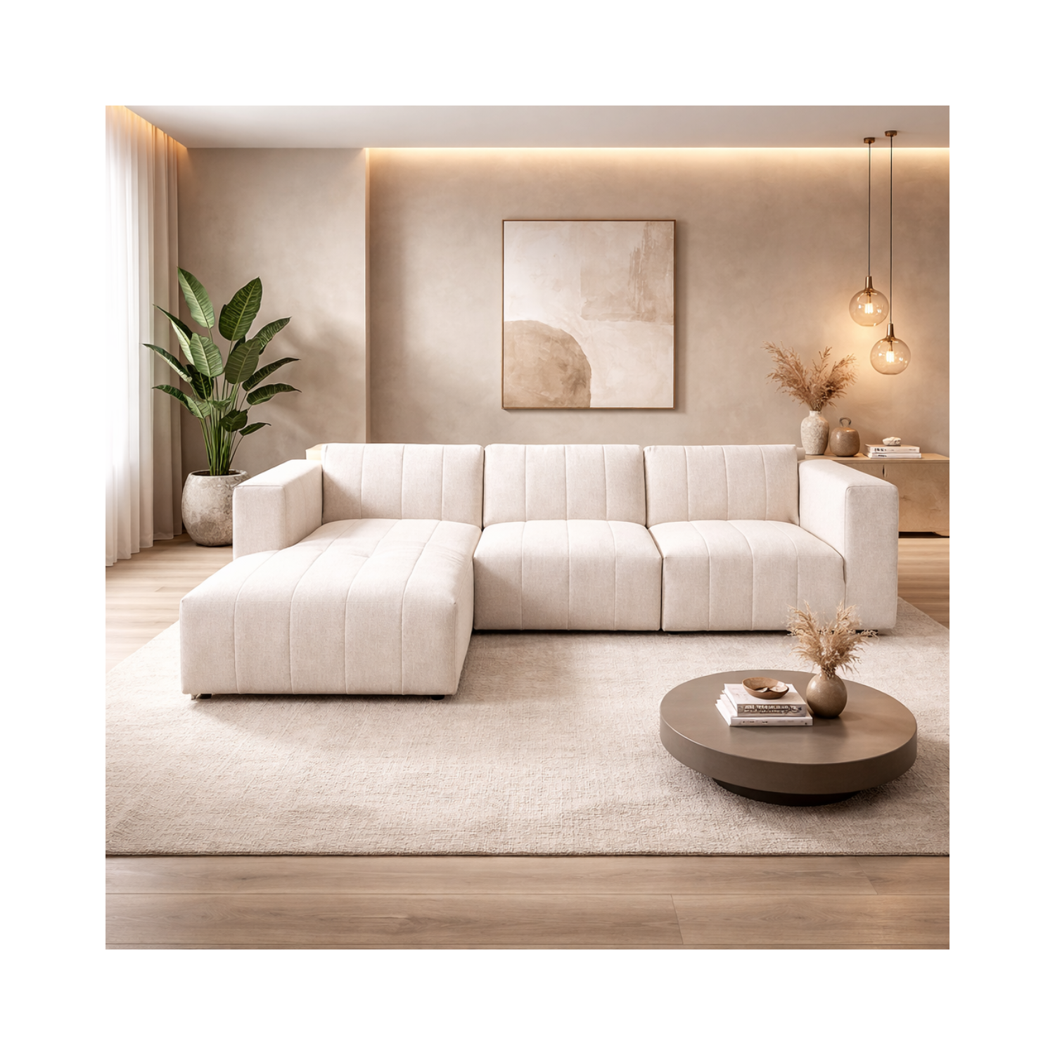Lauriston Premium Fabric 3 PCs Sectional - Monique Beige